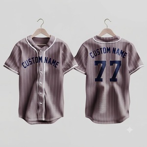 Maillot de baseball personnalisé gris bleu marine à fines rayures pour homme, uniforme de sport respirant à boutons, vêtements d'équipe sublimés, vente en gros - Product Image 1