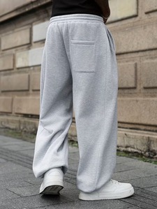 Pantalon de survêtement en coton gris clair pour homme, couleur unie, coupe ample, taille à cordon, longueur intégrale, poches latérales, pantalon décontracté d'automne - Product Image 3