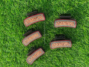 Western <b>Tooled</b> Leather <b>Hair</b> Clip Western Cowgirl <b>Hair</b> Claw Clip Cowhide <b>Tooled</b> Leather Claw Clip <b>Hair</b> <b>Accessories</b> - Product Image 3