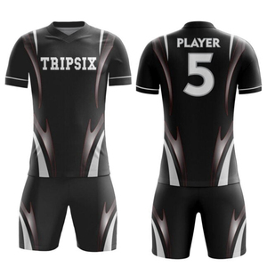Maillot de football personnalisé pour homme, noir et bleu, sublimé, anti-transpiration, manches courtes, coupe athlétique toutes saisons - Product Image 5