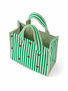 Veer Handicrafts Green <b>White</b> Striped Quilted <b>Tote</b> <b>Bag</b> Red Hearts Embroidery Zipper Closure Fashion Canvas Shopping <b>Bag</b> All - Product Image 2