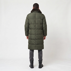 Winter Long Padded Puffer Jacket High Quality Quilted Outdoor Long Puffer <b>Coat</b> <b>Men's</b> Faux <b>Fur</b> Stand Collar Long Puffer Jackets - Product Image 2