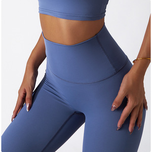 New Customizable High Waist Seamless Knitted Eco-Friendly Breathable Spandex/Nylon 280 GSM Women's Yoga Sport <b>Leggings</b> Pockets - Product Image 4