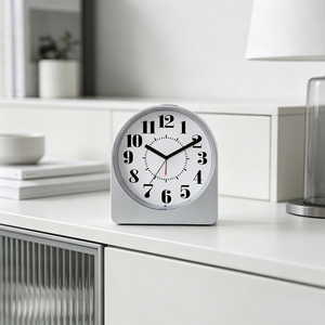 3.7 Inch <b>Silver</b> Plastic Silent Alarm <b>Clock</b> with Classic <b>Large</b> Numerals – Office Desk & Corporate Gift | B2B Wholesale - Product Image 1