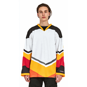 Maillot de hockey sur glace personnalisé pour homme, col en V, avec rayures sur les manches - Product Image 2