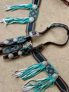 Turqouise headstall, החושן, סוס אוזן אחד אוזניות צווארון חזה סט במחיר הסיטונאי - Product Image 1