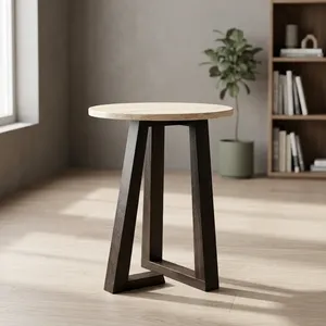 Modern Stone Top Wood Side <b>Table</b> Minimalist Design Living Room Furniture Handmade <b>Round</b> Side <b>Table</b> - Product Image 2