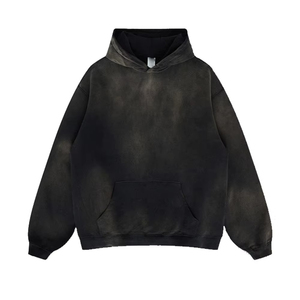 เสื้อฮู้ดดี้สตรีทแวร์แบบสั่งทำปี 2026 สีซีดจาง สไตล์ดรอปโชว์เดอร์ หนานุ่ม ทรงโอเวอร์ไซส์ แบบซิป มีฮู้ด  เสื้อฮู้ดดี้ทรงครอปสีซีดจางสำหรับผู้ชาย - Product Image 1