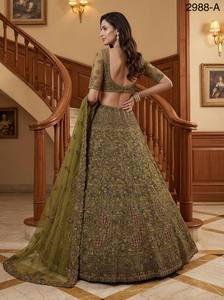 Elegant Olive Green Embroidered <b>Lehenga</b> With Beaded Crop Top And Organza Dupatta 2988-A - Product Image 5