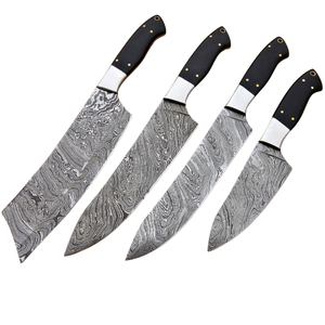 Ensemble de 4 couteaux de chef en acier Damas faits à la main avec manches en Micarta noir, pour la cuisine professionnelle, la découpe et le hachage - Product Image 3