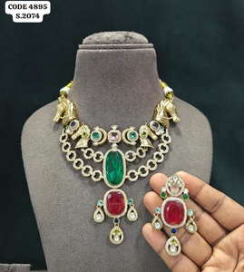 Ping Bling Royal Horse Motif <b>Statement</b> <b>Necklace</b> Set with Multicolor Gemstones Designer Bridal Wedding Party Jewelry Set - Product Image 2