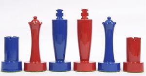 Élégant jeu d'échecs Berliner peint à la main, pièces en bois rouge et bleu, jeu de société premium 3.7 King au meilleur prix - Product Image 6