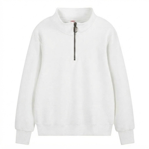 Sudadera de algodón de manga larga con cremallera de un cuarto, lisa, de hombro caído, oversize, de peso pesado, personalizable con logotipo para mujer - Product Image 3