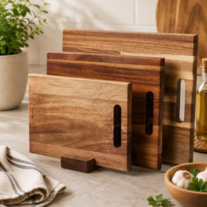 Planche à découper en bois d'acacia, planche à découper rectangulaire en bois avec poignée pour la cuisine - Product Image 5
