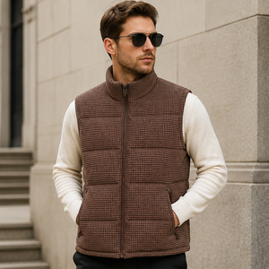 Chaleco Acolchado Personalizado para Hombre con Diseño de Pata de Gallo, Cuello Alto, Sin Mangas, con Cierre, OEM, ODM, Marca Privada - Product Image 2