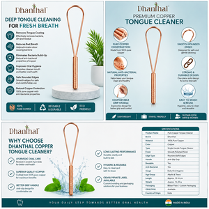 Nettoyeur de langue en cuivre pur Dhanthal, réutilisable, antibactérien, outil de soin buccal pour une haleine fraîche, gratte-langue ayurvédique - Product Image 1