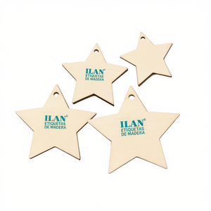 Étiquettes étoiles en bois Ilan 5x0,5 cm avec cordon en jute, 6 pièces pour l'étiquetage des vêtements - Product Image 1