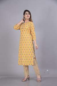 Женский хлопковый сальвар-камиз горчично-желтого цвета с цветочным принтом, рукав 3/4, винтажный, летний, для свадьбы, вечеринки, повседневный, этнический стиль, стандартный крой - Product Image 4