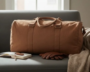 Unisex Vintage Genuine <b>Leather</b> Duffel <b>Bag</b> Large Capacity 36-55L Zipper Closure Travel Weekender <b>Soft</b> Handle Tan Color - Product Image 3