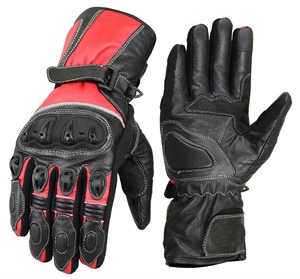 Gants de course en cuir à doigts entiers, noirs et rouges, avec fermeture auto-agrippante, sangle de poignet réglable, pour la conduite, unisexe - Product Image 1