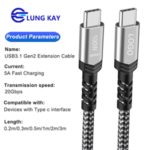 Lungkay USB3.1 Gen2 100W 20gbps nylon bện <span class=keywords><strong>c</strong></span>áp dữ liệu 5A nhanh chóng sạ<span class=keywords><strong>c</strong></span> Thunderbolt 4 tương thích <span class=keywords><strong>USB</strong></span> <span class=keywords><strong>Type</strong></span>-<span class=keywords><strong>C</strong></span> tùy chỉnh chiều dài - Product Image 2
