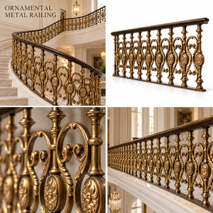 Rampe d'escalier en métal bronze orné avec balustres ovales et volutes décoratives pour intérieurs de luxe - Product Image 5