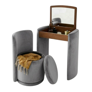 Tocador tapizado Leopard de 55 pulgadas con espejo y taburete, juego de baño de lujo moderno, mesa de tocador de madera maciza, proveedor al por mayor - Product Image 5