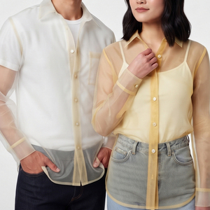 High Quality See Through <b>Shirt</b> Unisex 100% Polyester Button Down Sheer <b>Mesh</b> Blouse <b>Shirts</b> Long Sleeve Transparent <b>Shirts</b> - Product Image 3