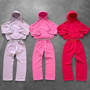 2026 Unisex 500Gsm Loosing Fleece Sweatsuits Custom Logo Boxy Hooded Tracksuit 100% Cotton <b>Lined</b> Winter Solid Print <b>Pants</b> Sets - Product Image 1