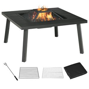 Tavolo da Esterno con Griglia a Legna da 34 Pollici, Protezione Antifiamma e Copertura Antipioggia per Cene all'Aperto - Product Image 1