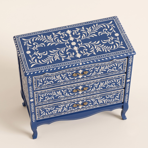 Mesa de Noche Decorativa con Incrustaciones de Hueso, Hecha a Mano, con Diseño Floral Moderno y Cajones para Almacenamiento en el Dormitorio - Product Image 3