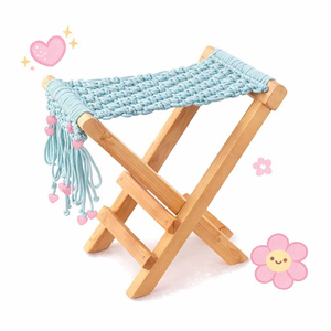 Wholesale Lightweight <b>Stackable</b> Bamboo Stool Blue Crochet Seat Pink Heart Tassels Modern Design Home Furniture Bone Inlay - Product Image 1