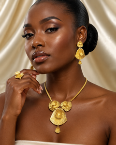 Long 24K Gold Plated Classic Leaf Statement Necklace Women Flower Pattern Box Chain 16inches Wedding Party Anniversary - Product Image 4