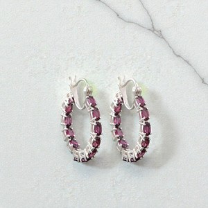 Natural Rhodolite Garnet Stud Earrings 925 Sterling <b>Silver</b> Nickel-Free Elegant Jewelry Gift for Women Anniversary Party Wear - Product Image 2