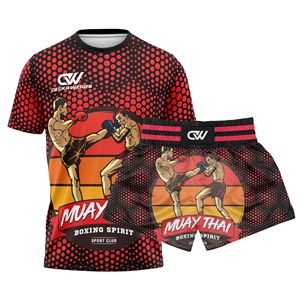 Conjunto de Pantalones Cortos de Artes Marciales de Jiu Jitsu con Logotipo Sublimado Personalizado OEM, Ropa Deportiva de Alta Calidad de Fibra de Poliéster para MMA y Muay Thai, Manga Corta - Product Image 1