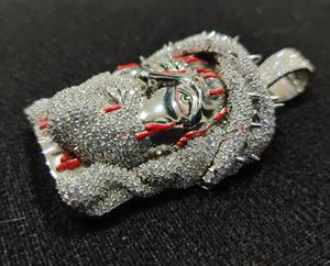Christ Face Pendant With <b>Crown</b> Of Thorns Crystal Rhinestone Religious Charm Unisex 925 <b>Silver</b> Jewelry - Product Image 3