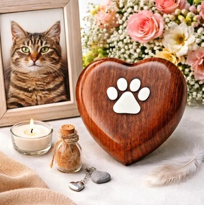 Wooden <b>Pet</b> Cremation Urn Ashes <b>Memorial</b> Keepsake Handcrafted Heart Design Eco-Friendly - Product Image 4