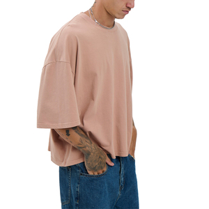 Men's Oversized <b>Pink</b> Cotton T-Shirt Short Sleeve O-Neck Casual <b>Plain</b> Jersey Fit Solid Color Knitted Streetwear Style - Product Image 5