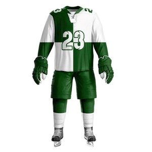 Camiseta de Hockey sobre Hielo Verde para Hombre, Cuello en V, Impresión Sublimada, Poliéster Transpirable, Personalizable, Manga Corta, Correa Ajustable - Product Image 1