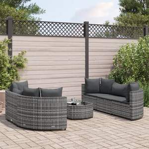 Grey PE <b>Rattan</b> Patio <b>Sofa</b> Set Modular <b>Outdoor</b> Garden Furniture Contemporary Design UV Resistant High Density Foam Cushions - Product Image 1
