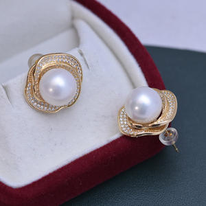 Freshwater 10-11mm <b>White</b> Round Natural <b>Pearl</b> Stud <b>Earrings</b> for Women S925 Silver Zircon Inlaid Strong and Elegant - Product Image 3
