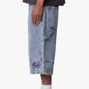 Shorts cargo en jean délavé pour homme, taille mi-haute, style décontracté d'été, 100 % coton tissé, avec poches - Product Image 1