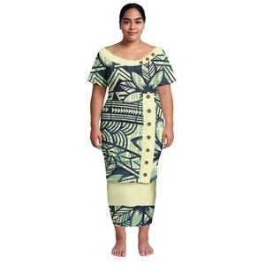 Vestidos de Talla Grande para Mujer, Conjunto de 2 Piezas Samoan Puletasi, Camisa y Falda con Estampado Tribal Polinesio, Vestido Largo Elegante para Iglesia - Product Image 1
