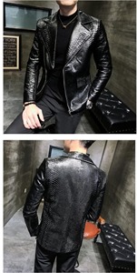 Veste de motard en cuir de vachette noir pour homme, effet crocodile, tendance - Product Image 5