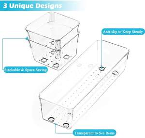 Ensemble d'organisateurs de tiroirs, séparateurs de commodes et de bureaux, bacs de rangement en plastique polyvalents pour salle de bain, cosmétiques, maquillage et bijoux - Product Image 3