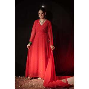 Ensemble de robe Anarkali taille XS LAL RAGINI en tissu de chiffon - Product Image 2