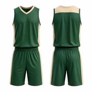 Uniforme de Baloncesto Personalizado, Conjunto de Camiseta y Pantalones Cortos Verdes y Beige, Ropa Deportiva Profesional Transpirable para Equipos, Kit Personalizado para Partidos - Product Image 1