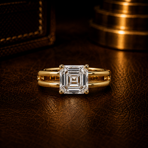 Anillos de Lujo de Oro Puro de 14K con Corte Asscher, Diamante Cultivado en Laboratorio de 2.00 Ct, Certificado IGI, Anillos de Compromiso con Vástago Ancho, Anillos de Boda - Product Image 1