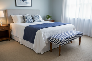 Otomana Tradicional Tapizada en Algodón 100% Ecológico, Hecha a Mano, Azul, para Sala de Estar, Entrada, Dormitorio, Apartamento, para Todas las Estaciones - Product Image 2