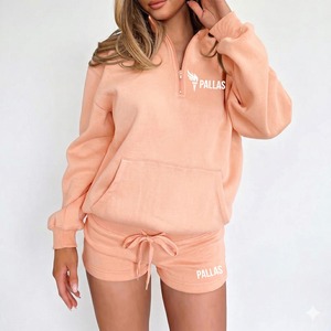Conjunto de 2 Piezas de Forro Polar para Mujer PALLAS, Sudadera con Media Cremallera y Bolsillos, Pantalones Cortos Casuales de Corte Holgado para Primavera/Verano - Product Image 1